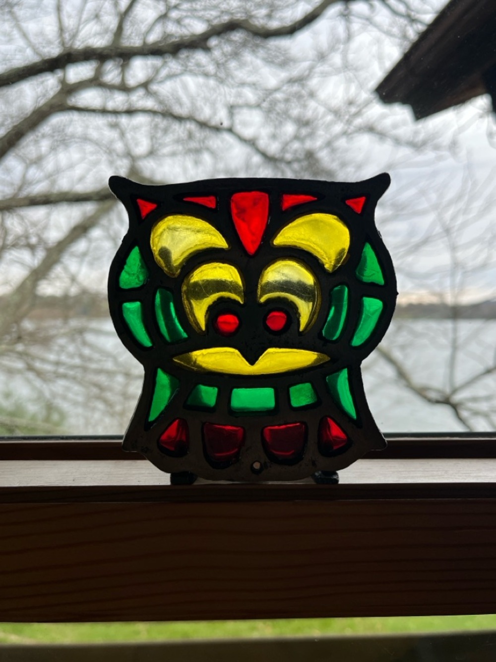 Vintage Owl Stained Glass Tea Light Holder Metal Votive Candle Hold Retro Decor
